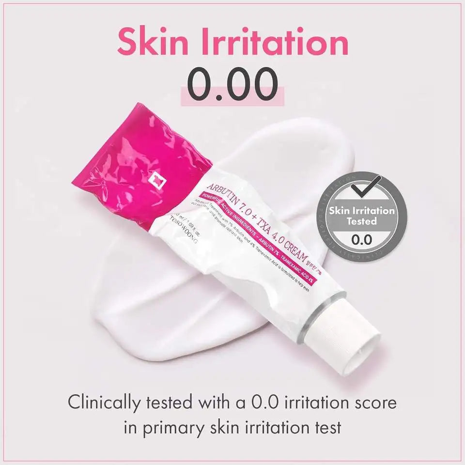 TOSOWOONG Arbutin 7% + TXA 4% Creme 50ml Koreanische Hautpflege Dunkle Flecken Entferner Ebenmäßiger Hautton Aufhellende Gesichtscreme