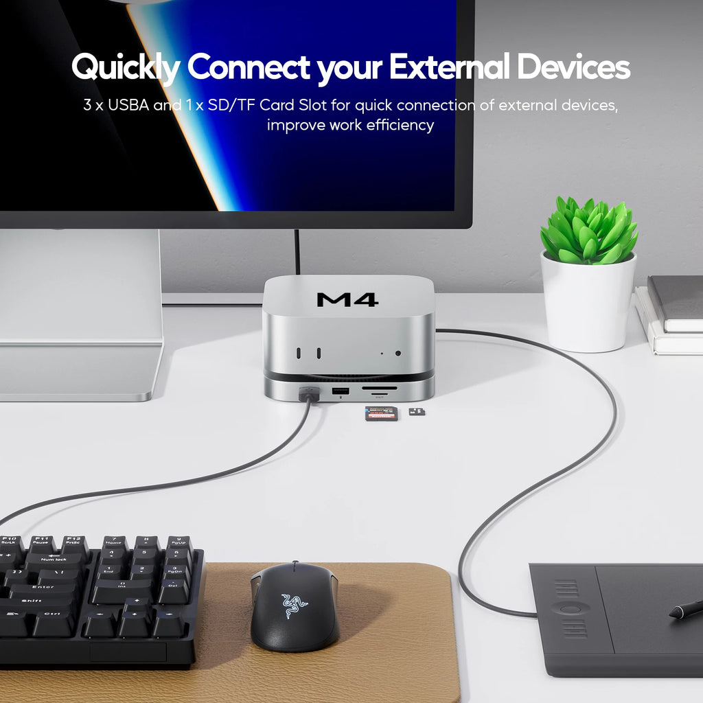 PULWTOP Mac Mini M4 Dock mit 4TB SSD-Gehäuse, USB C HUB unterstützt HDMI 4K 60Hz, USB A 2.0, SD/TF, Audio für Mac Mini M4/M4 Pro
