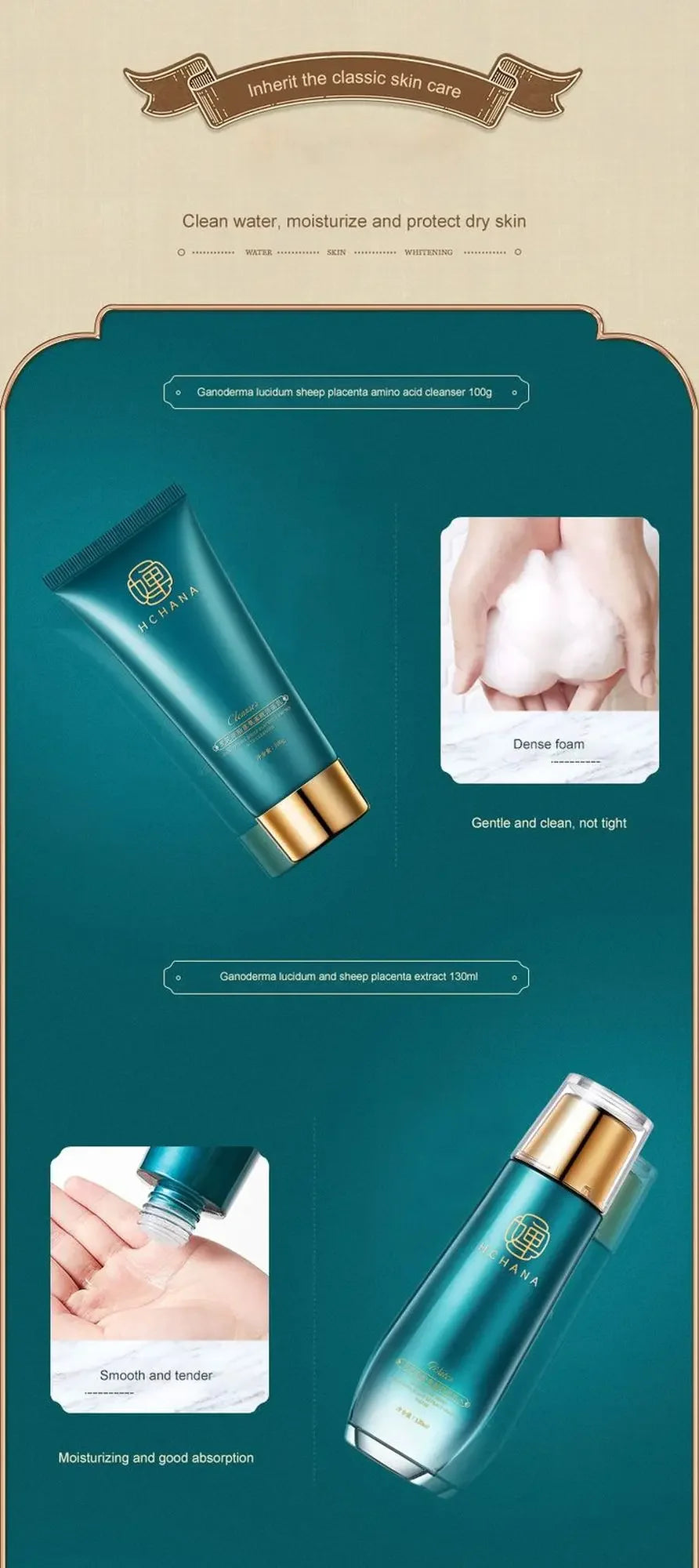 Ganoderma Lucidum Gesichtspflege Gesichtsreiniger Toner Essenz Milch Essenz Creme Augencreme BB Creme Set Hautpflege 10tlg.