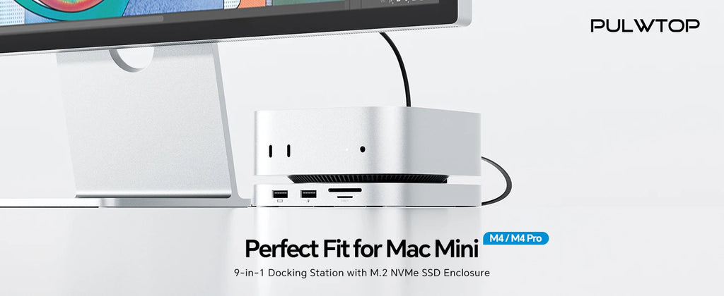 PULWTOP Mac Mini M4 Dock mit 4TB SSD-Gehäuse, USB C HUB unterstützt HDMI 4K 60Hz, USB A 2.0, SD/TF, Audio für Mac Mini M4/M4 Pro