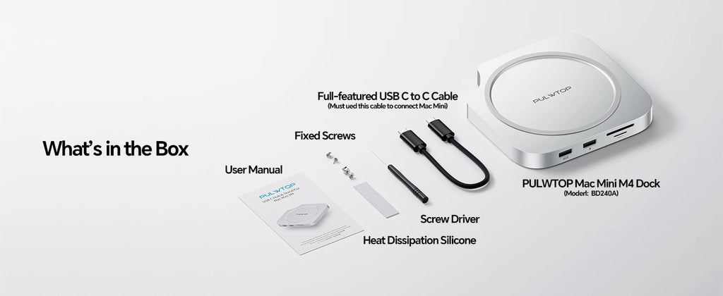 PULWTOP Mac Mini M4 Dock mit 4TB SSD-Gehäuse, USB C HUB unterstützt HDMI 4K 60Hz, USB A 2.0, SD/TF, Audio für Mac Mini M4/M4 Pro