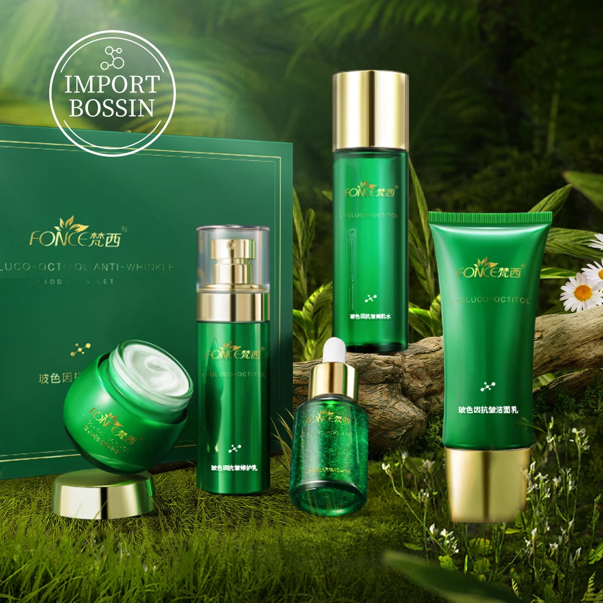 Fünfteiliges FONCE Boseine Anti-Falten Hautpflege-Set für Gesichtscreme, Emulsion, Gesichtswasser, Gesichtsreiniger, Gesichtslotion, Gesichtsserum