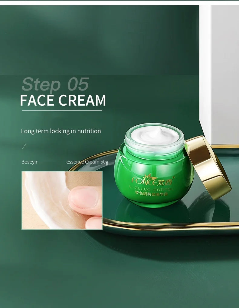 Fünfteiliges FONCE Boseine Anti-Falten Hautpflege-Set für Gesichtscreme, Emulsion, Gesichtswasser, Gesichtsreiniger, Gesichtslotion, Gesichtsserum