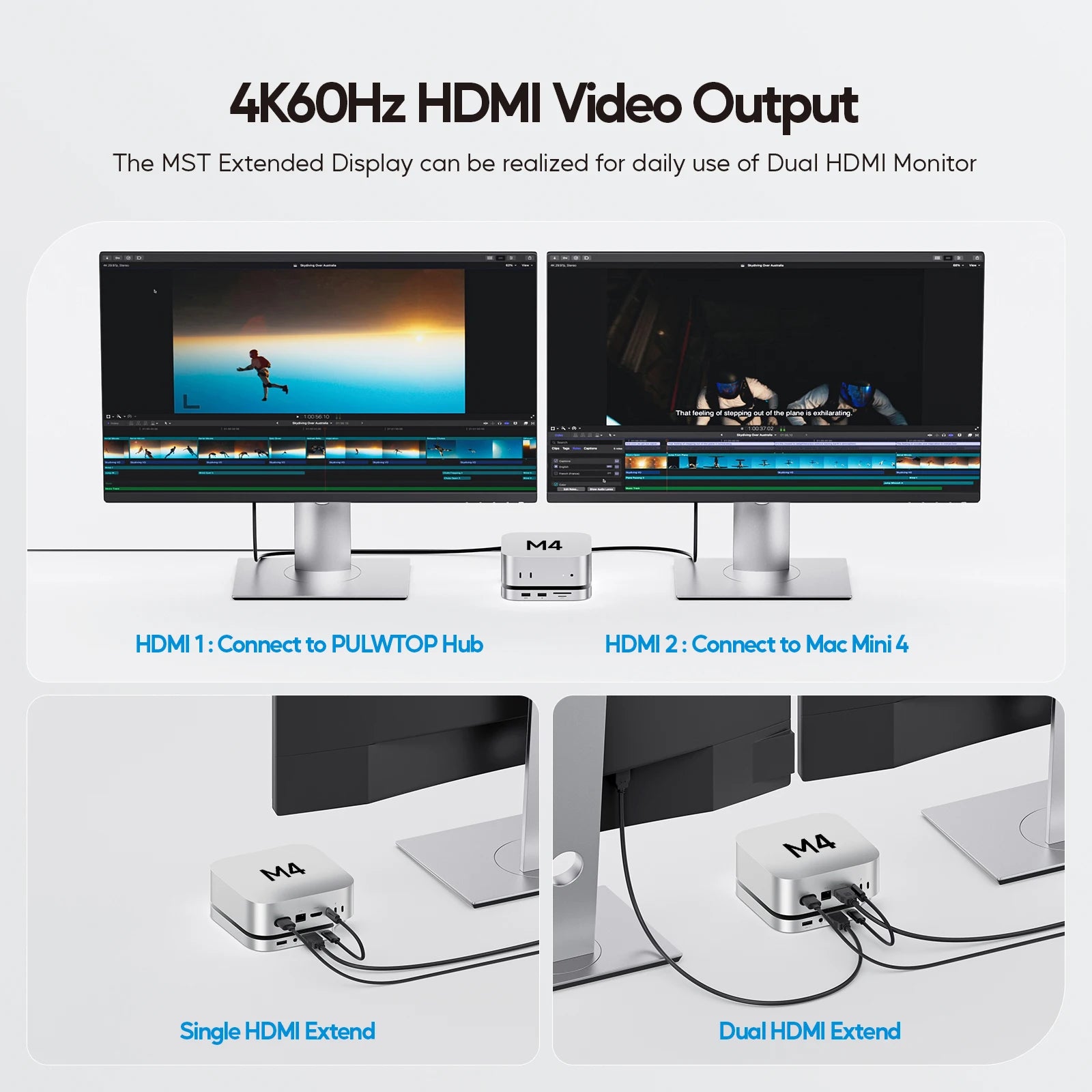 PULWTOP Mac Mini M4 Dock mit 4TB SSD-Gehäuse, USB C HUB unterstützt HDMI 4K 60Hz, USB A 2.0, SD/TF, Audio für Mac Mini M4/M4 Pro