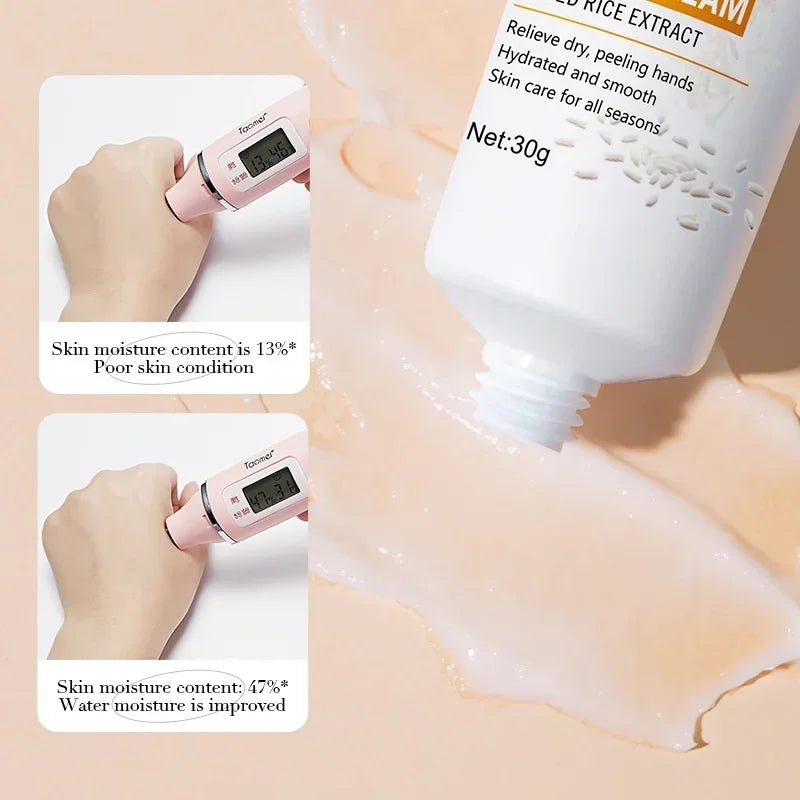 Reis-Handcreme Volumen gebend Verjüngend Nährend Feuchtigkeitsspendend Erfrischend Nicht fettende Handpflegecreme 30g