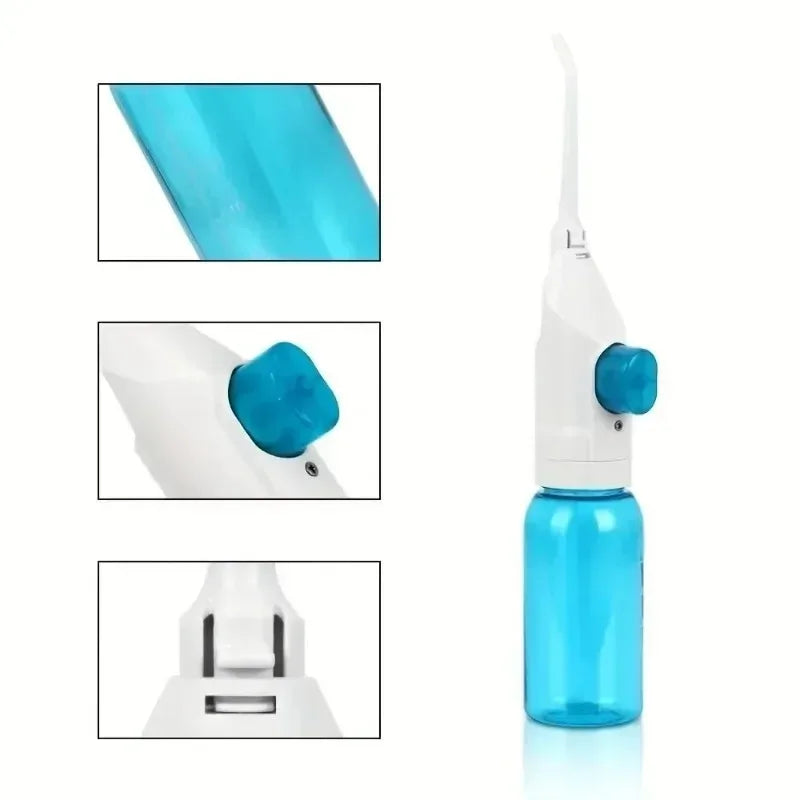 Keep your smile fresh and clean with this portable manual water flosser, designed for effective everyday oral care. Featuring a sleek, compact design with an easy-to-fill water reservoir, it delivers a focused, high-pressure
