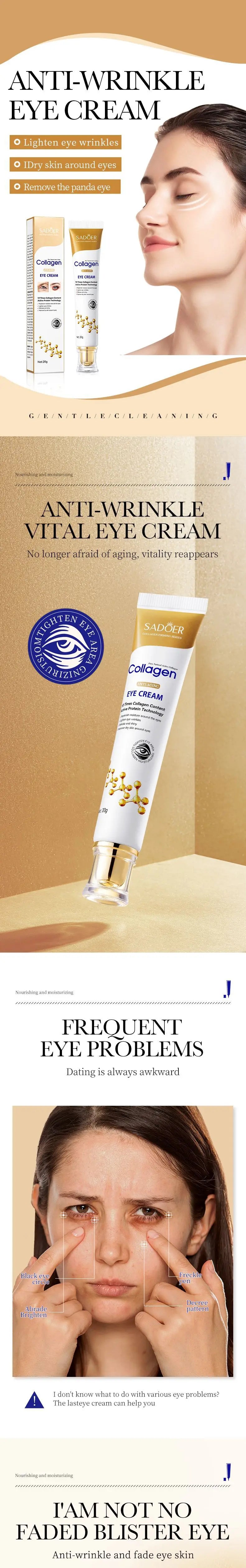 SADOER Collagen Augencreme Retinol Augencreme gegen dunkle Augenringe Augenstraffung Feuchtigkeitspflege Hautpflege für die Augen Augenpflege