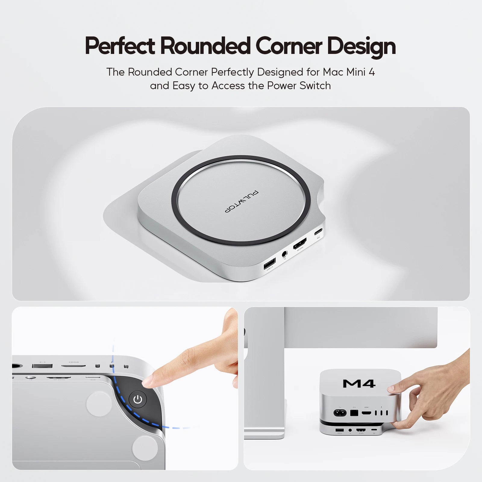 PULWTOP Mac Mini M4 Dock mit 4TB SSD-Gehäuse, USB C HUB unterstützt HDMI 4K 60Hz, USB A 2.0, SD/TF, Audio für Mac Mini M4/M4 Pro