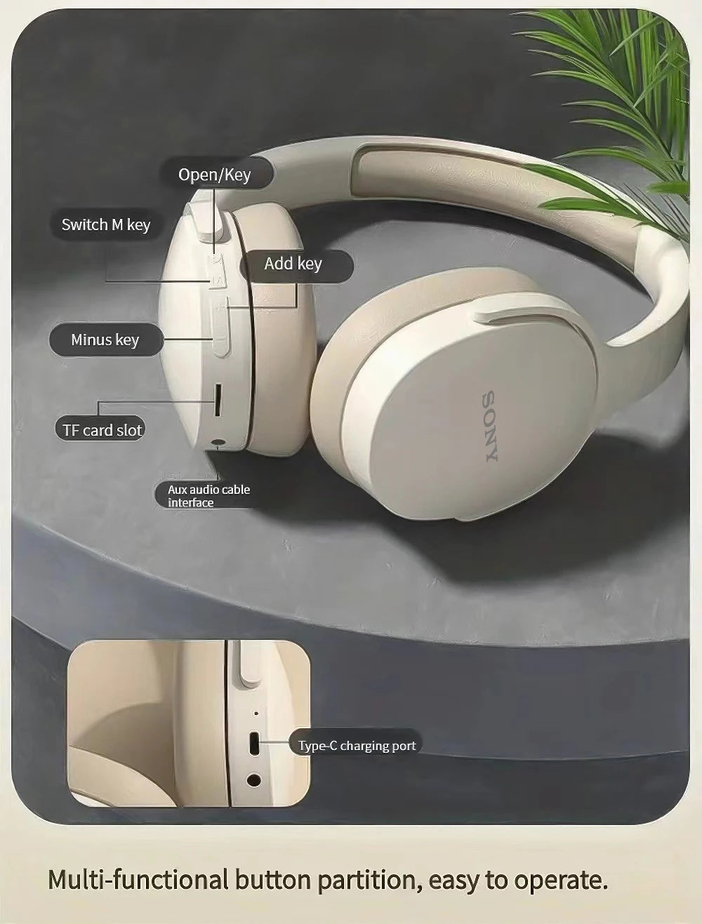 SONY P2961 Kabellose Bluetooth-Kopfhörer, faltbar, 9D HIFI Stereo Sound Headset, lange Akkulaufzeit, starke Bässe, Ohrhörer
