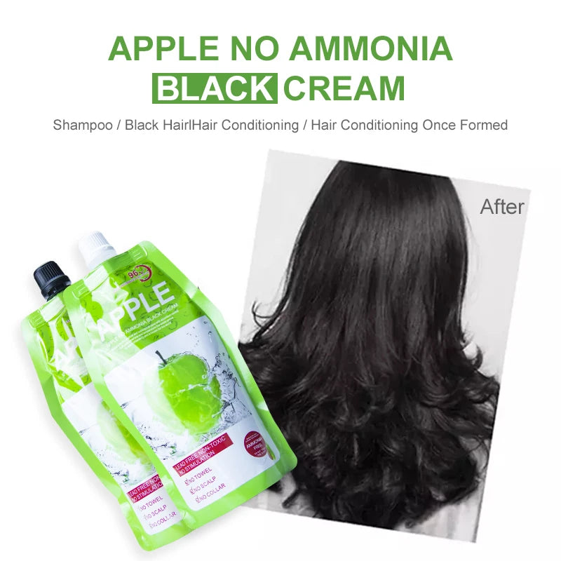 Natürliche 500ml*2/Pack Apfel-Haarfarbe-Creme Ammoniakfrei 100% Grauhaarabdeckung Apfel-Haarfarbe Schwarzhaar-Färbeshampoo für Herren