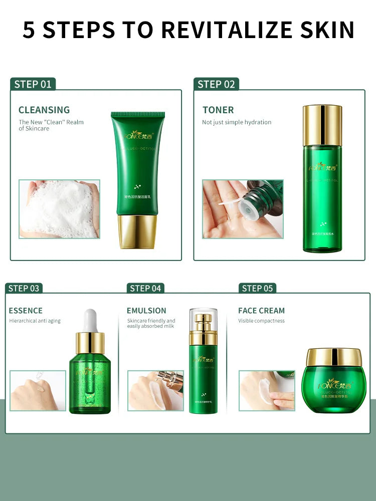 Fünfteiliges FONCE Boseine Anti-Falten Hautpflege-Set für Gesichtscreme, Emulsion, Gesichtswasser, Gesichtsreiniger, Gesichtslotion, Gesichtsserum