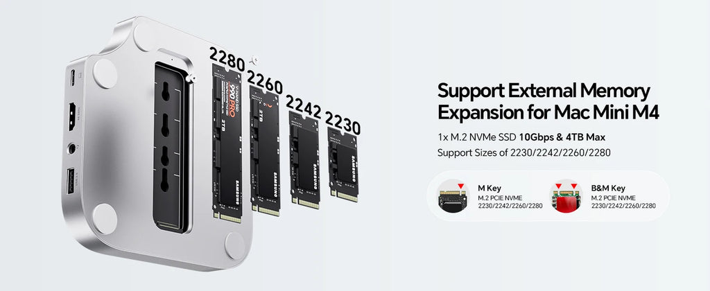 PULWTOP Mac Mini M4 Dock mit 4TB SSD-Gehäuse, USB C HUB unterstützt HDMI 4K 60Hz, USB A 2.0, SD/TF, Audio für Mac Mini M4/M4 Pro