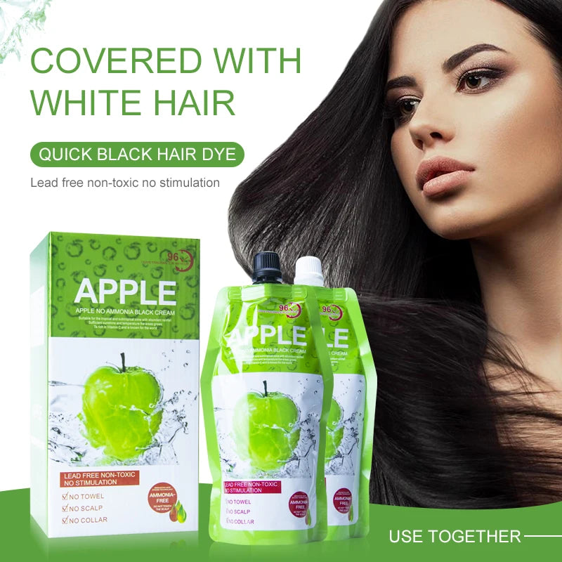 Natürliche 500ml*2/Pack Apfel-Haarfarbe-Creme Ammoniakfrei 100% Grauhaarabdeckung Apfel-Haarfarbe Schwarzhaar-Färbeshampoo für Herren