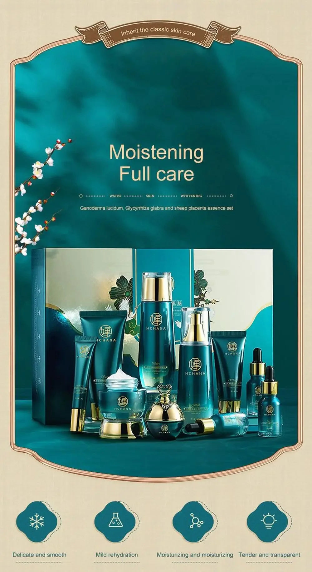 Ganoderma Lucidum Gesichtspflege Gesichtsreiniger Toner Essenz Milch Essenz Creme Augencreme BB Creme Set Hautpflege 10tlg.