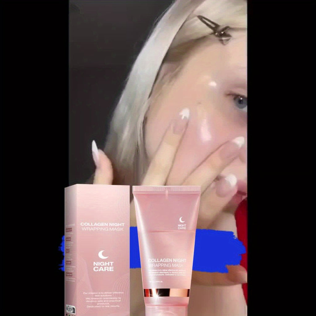3pcs Collagen Night Graping Mask with Niacinamide & Hyaluronic Acid - Deep Moisturizing & Firming, Ceramide-Infused for Soft, Radiant Skin, Paraben-Free, Suitable for All Skin Types, 75ml*3 + Bonus Face Mask Brush