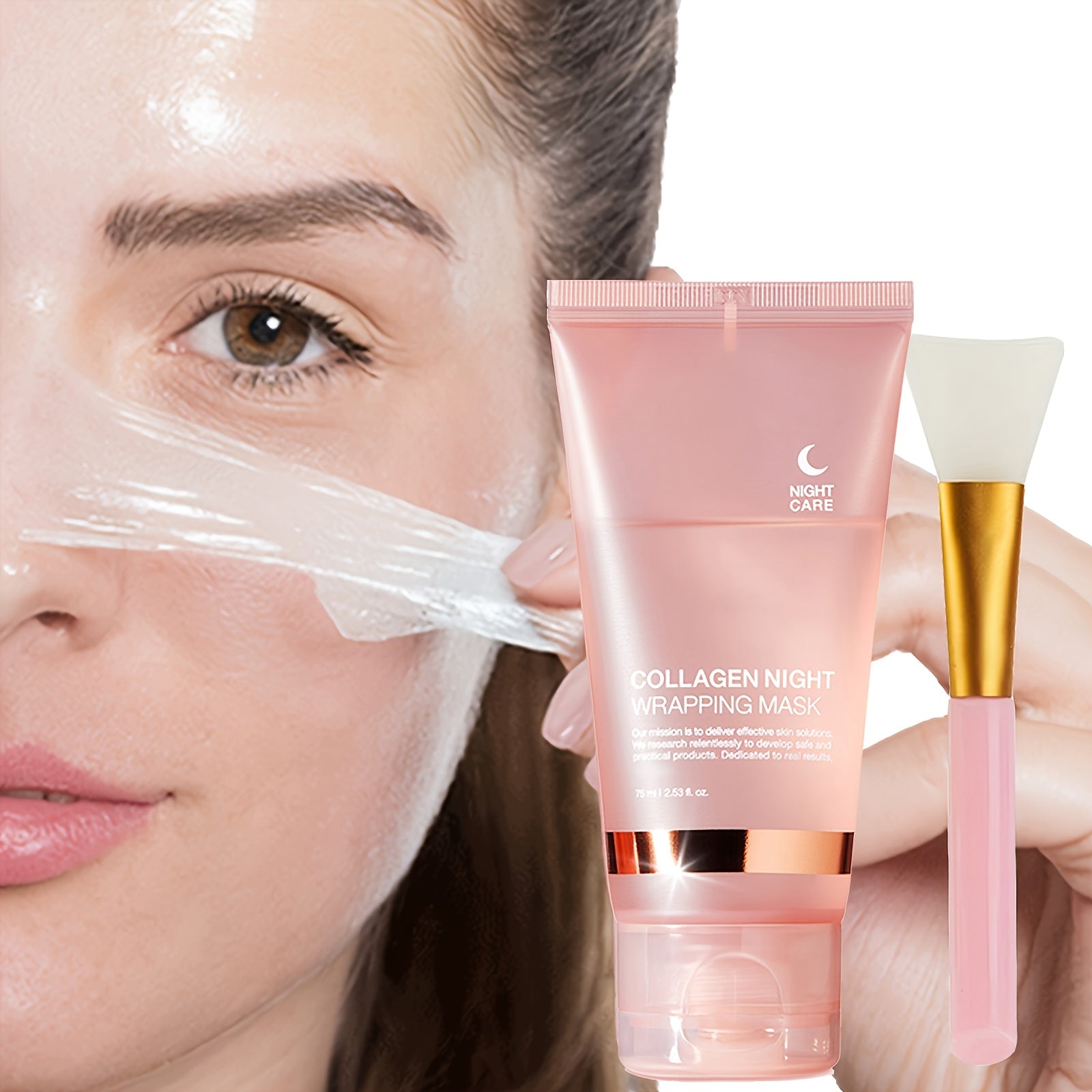3pcs Collagen Night Graping Mask with Niacinamide & Hyaluronic Acid - Deep Moisturizing & Firming, Ceramide-Infused for Soft, Radiant Skin, Paraben-Free, Suitable for All Skin Types, 75ml*3 + Bonus Face Mask Brush