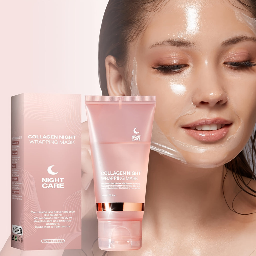 3pcs Collagen Night Graping Mask with Niacinamide & Hyaluronic Acid - Deep Moisturizing & Firming, Ceramide-Infused for Soft, Radiant Skin, Paraben-Free, Suitable for All Skin Types, 75ml*3 + Bonus Face Mask Brush
