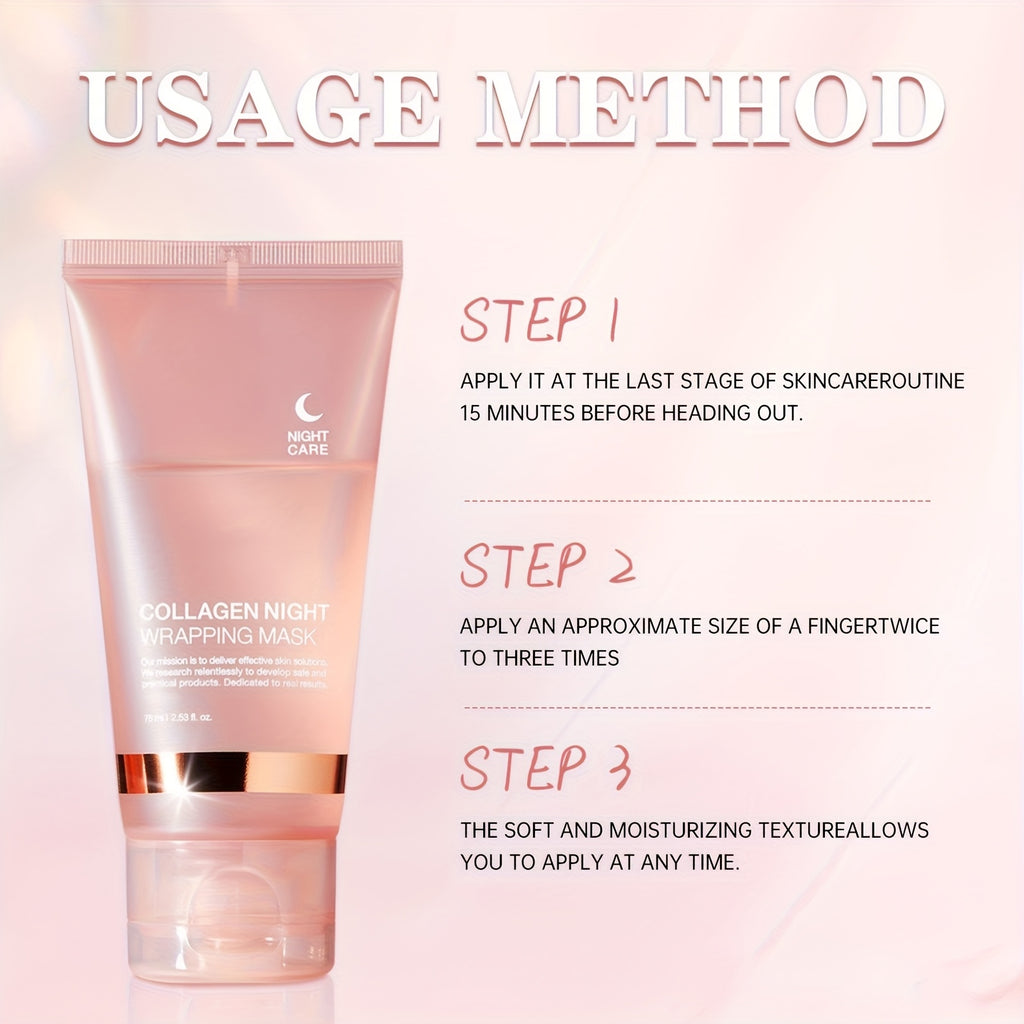 3pcs Collagen Night Graping Mask with Niacinamide & Hyaluronic Acid - Deep Moisturizing & Firming, Ceramide-Infused for Soft, Radiant Skin, Paraben-Free, Suitable for All Skin Types, 75ml*3 + Bonus Face Mask Brush
