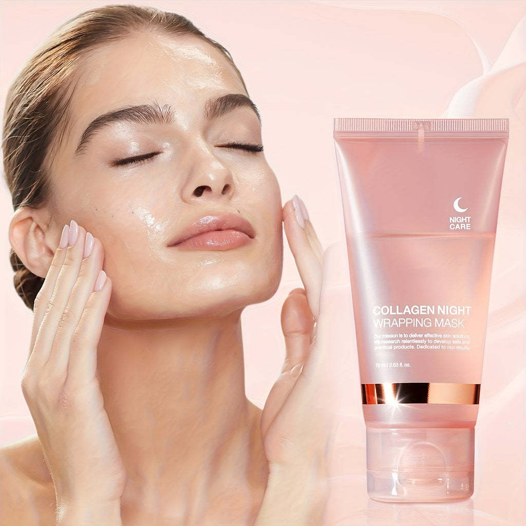 3pcs Collagen Night Graping Mask with Niacinamide & Hyaluronic Acid - Deep Moisturizing & Firming, Ceramide-Infused for Soft, Radiant Skin, Paraben-Free, Suitable for All Skin Types, 75ml*3 + Bonus Face Mask Brush